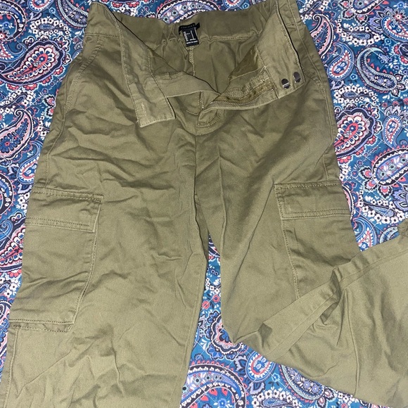 Pants - Olive Green Relaxed Fit Trousers with Adjustable Waist